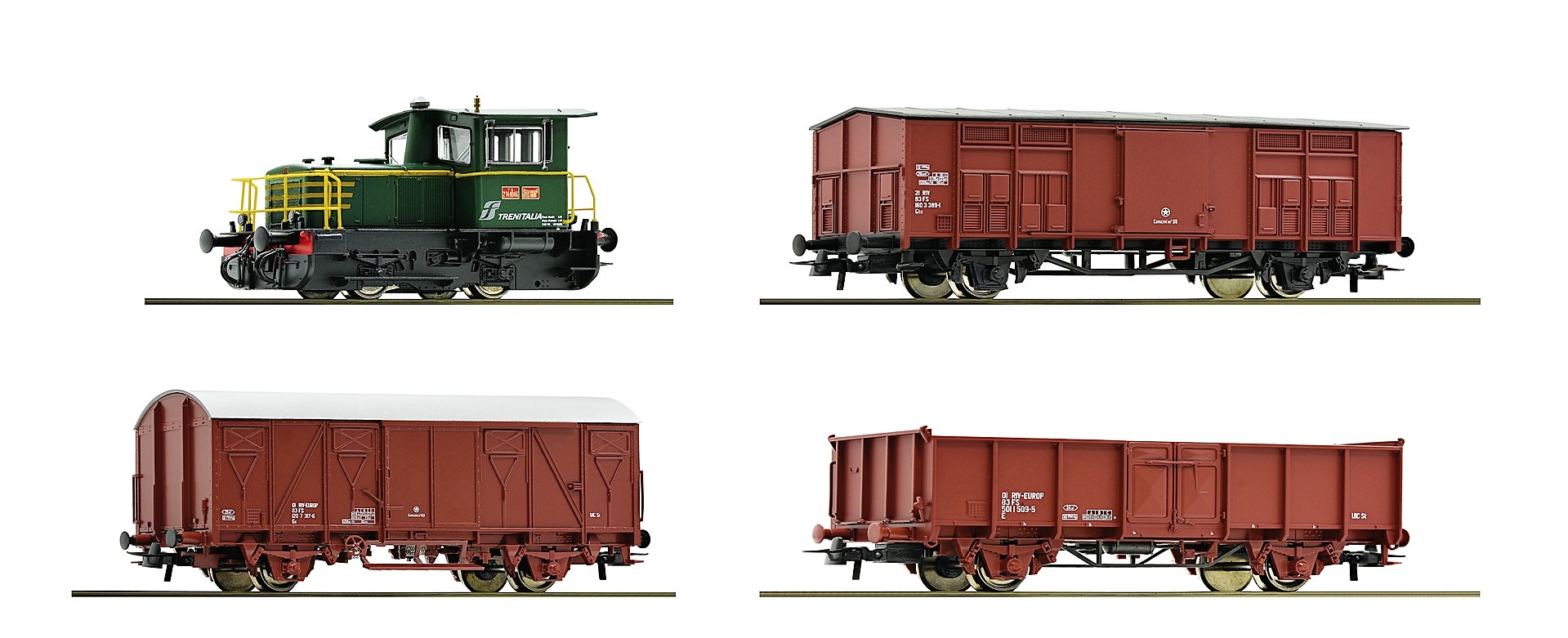 Loco Diesel D.214 e 3 carri merci FS